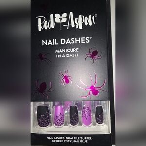 Red Aspen Nail Dashes Press-On Nails - Purple and Black With Spider Webs